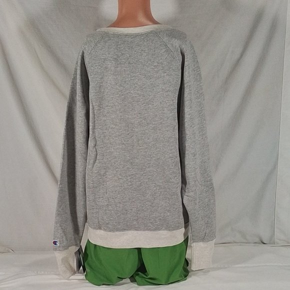 Women's Champion Powerblend Fleece Graphic Boyfriend Crew Oxford Grey- Sz:L- NWT - Picture 3 of 4